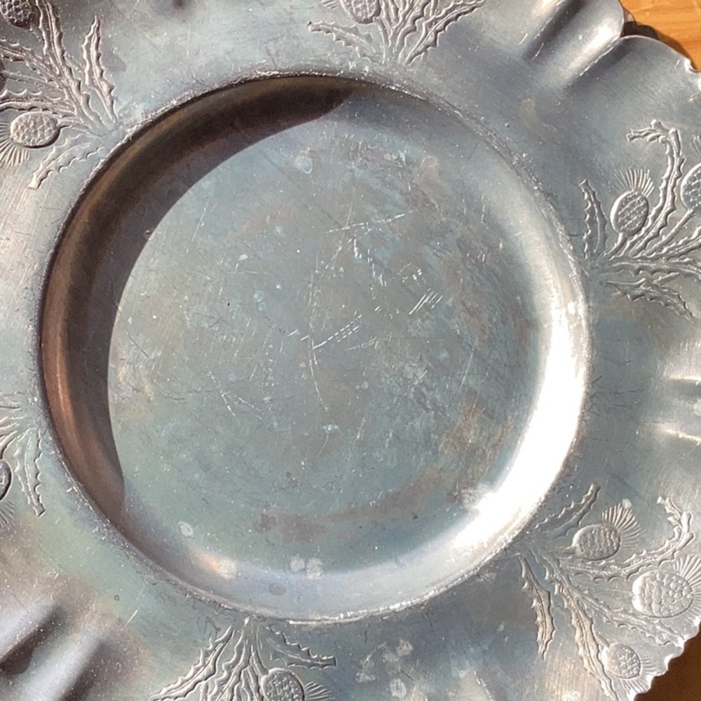 ⚜️ PEWTER CONEFLOWER SILVER VINTAGE ORNATE TRAY 10” Art Nouveau EVC - Picture 6 of 16
